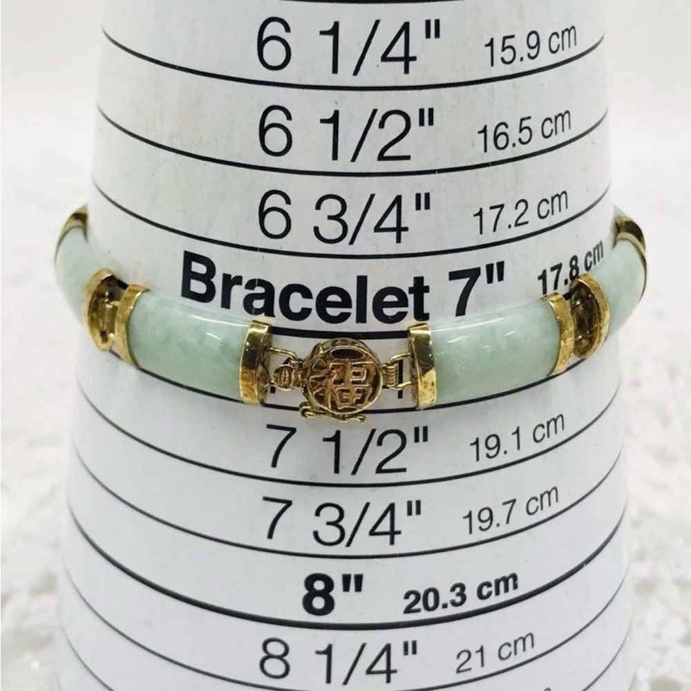 10K Yellow Gold Natural Green Jade Panel Link Bracelet 7” 11.5g Estate 16mm - Picture 3 of 12